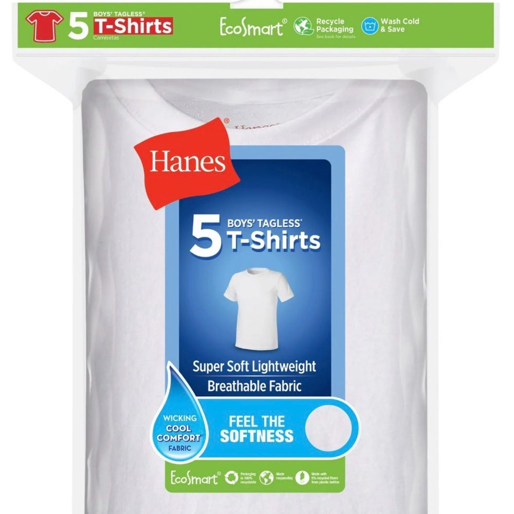 Hanes White Boys' Tagless Short Sleeve T-Shirt Pack of 5; size: XL